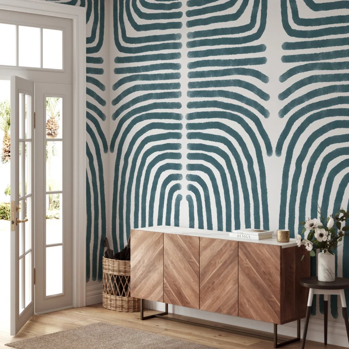 Carta da Parati Boho Astratta Blu e Bianca