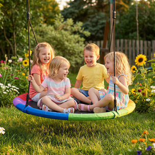 Columpio Nido Infantil, Ø120 cm, Altura Ajustable, Columpio Redondo para Bebés para Árbol, Carga 300 kg, para Interior y Exterior, para 4 Niños de 3 a 8 Años, Multicolor