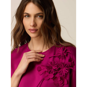 Oltre - Camiseta con aplicaciones florales - Violeta