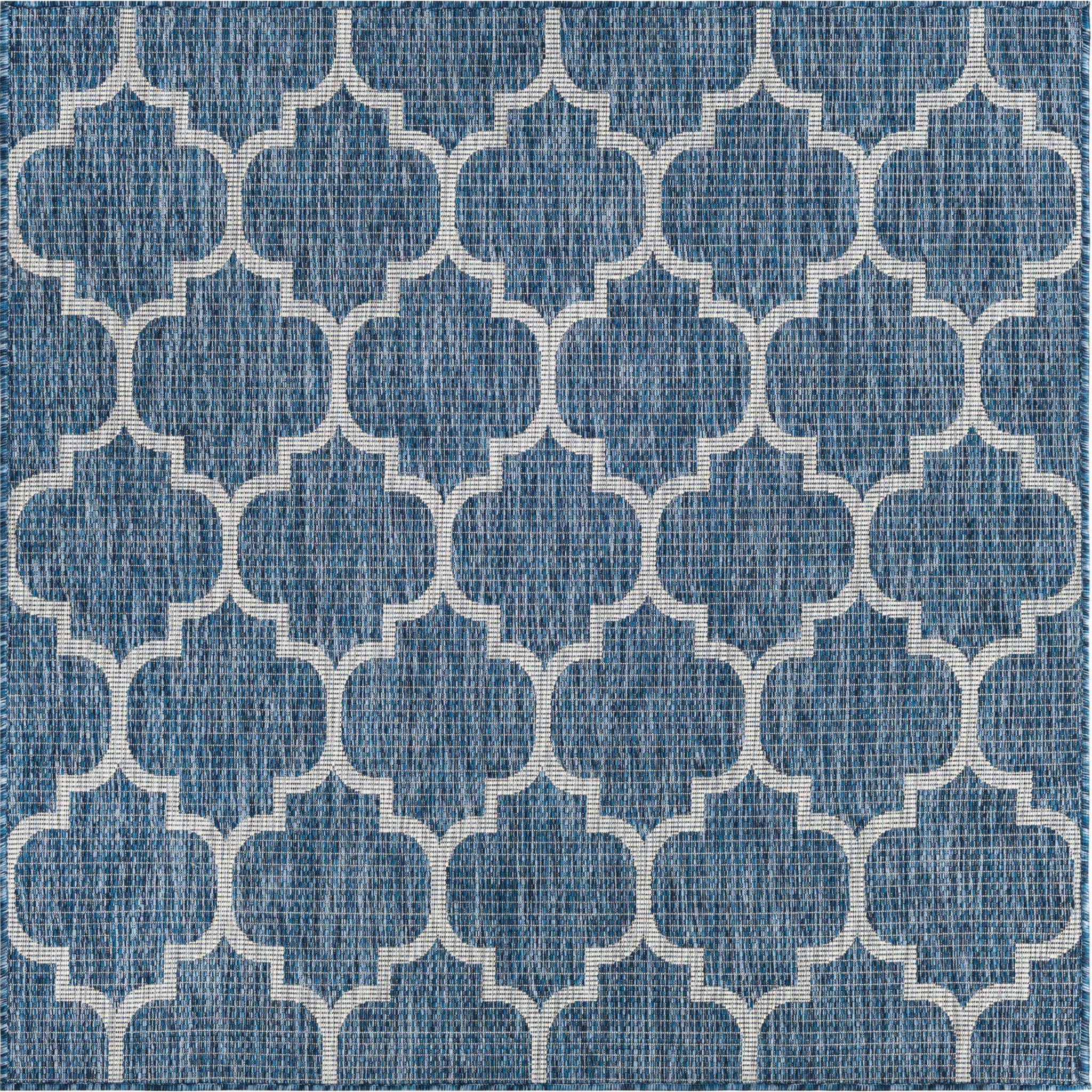 Moa- tapis d'extérieur bleu à motif gris carré