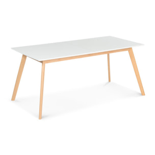 Table scandi extensible - Plateau blanc - Pieds bois