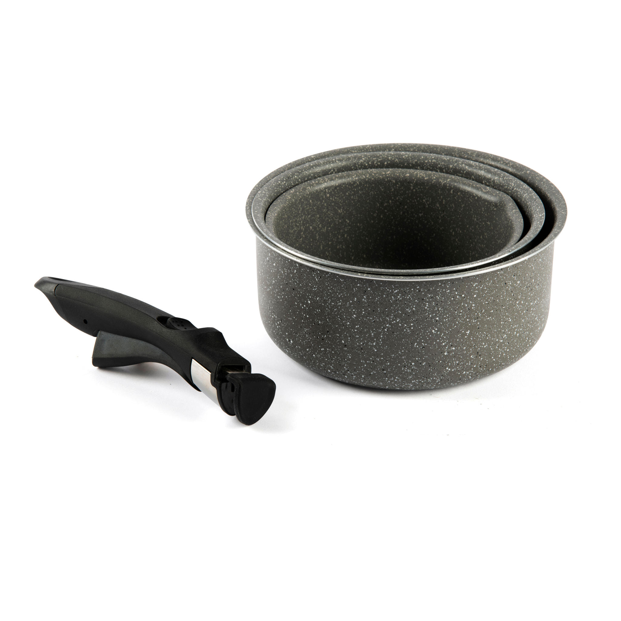 Set 3 Casseruole (16-18-20 Cm) con Manici Removibili Excelsa- Country Rock, Alluminio Grigio