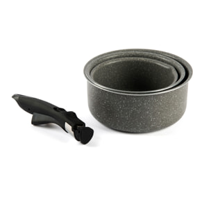 Set 3 Casseruole (16-18-20 Cm) con Manici Removibili Excelsa- Country Rock, Alluminio Grigio