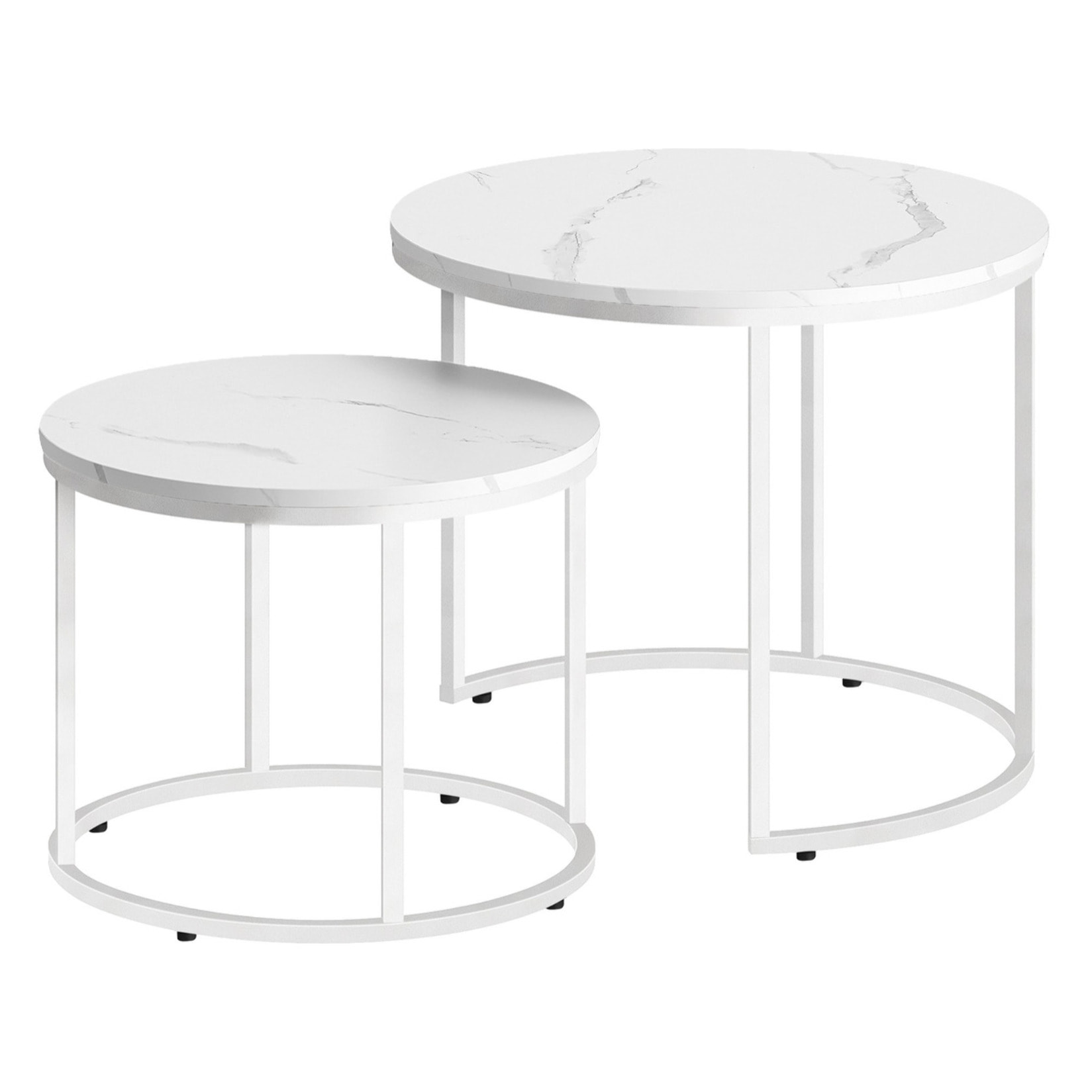 Set di 2 tavolini da salotto a incastro effetto marmo bianco