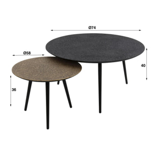 Table basse ronde design couleur anthracite et cuivré (2 pièces) RALF