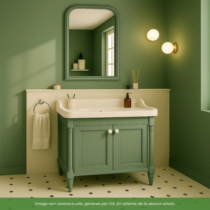 Meuble vasque Cléo 1889 vert olivier velours monotrou
