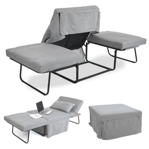 Poltrona pouf letto salvaspazio reclinabile con cuscino grigio - Bibi