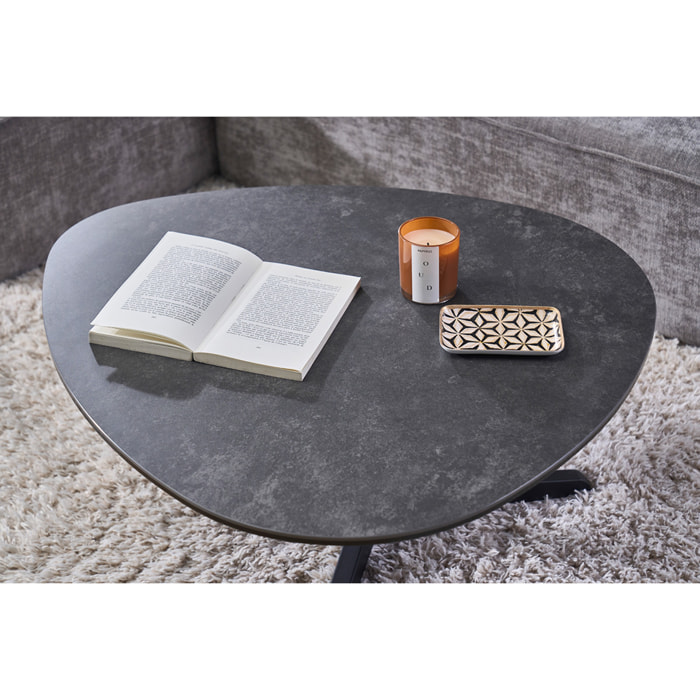Table basse design en céramique noire et métal L84 cm LEWA