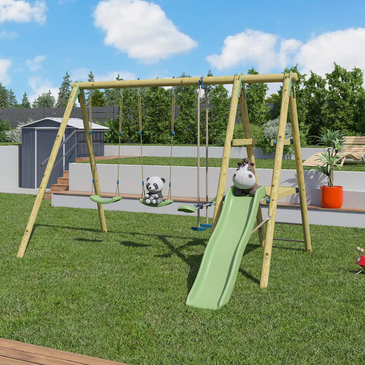 Balançoire en bois 2,30 m Topwood TUTTI 2 - 6 enfants