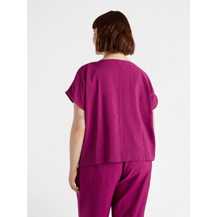 Fiorella Rubino - Blusa boxy de satén mate - Fuchsia