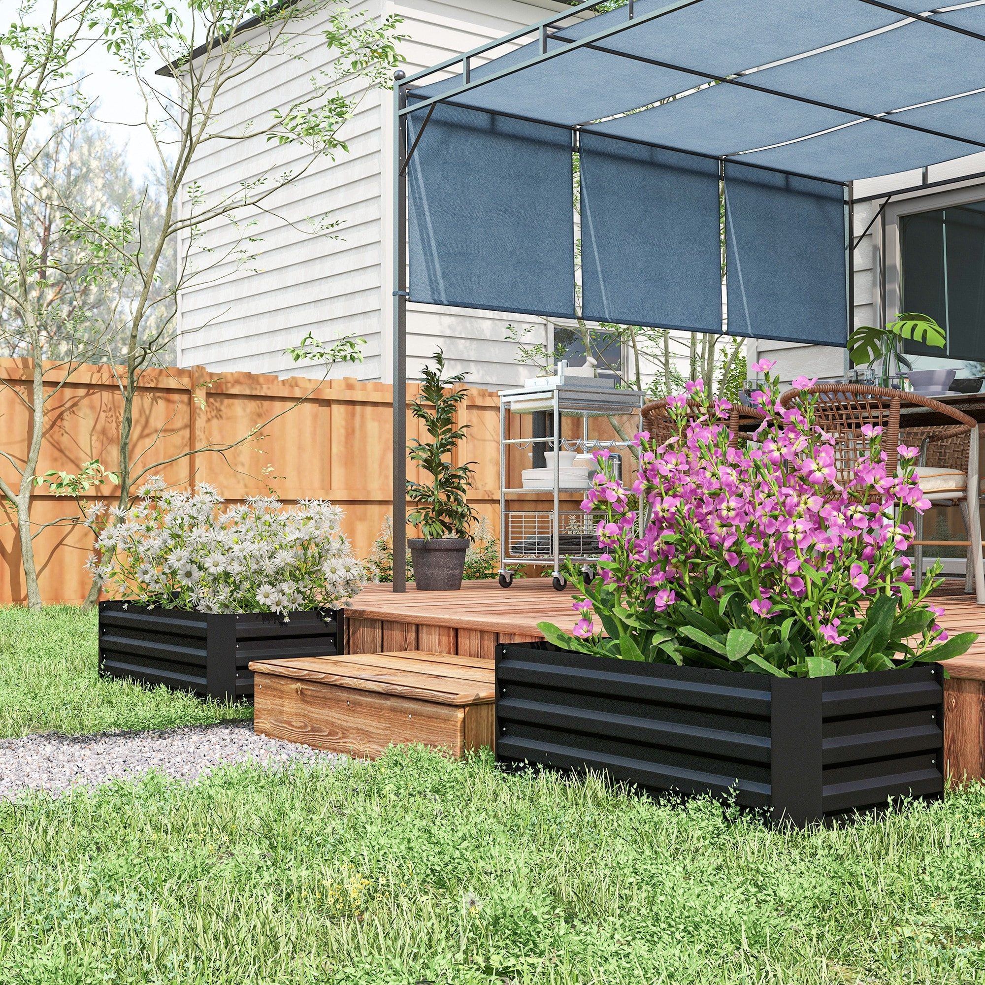 Juego de 2 Jardineras Exterior Grandes de Acero Galvanizado, Huertos Urbanos, Maceteros Exterior Elevados para Plantas, Flores, Terraza, Resistente a la Intemperie, 100x50x30 cm, Negro