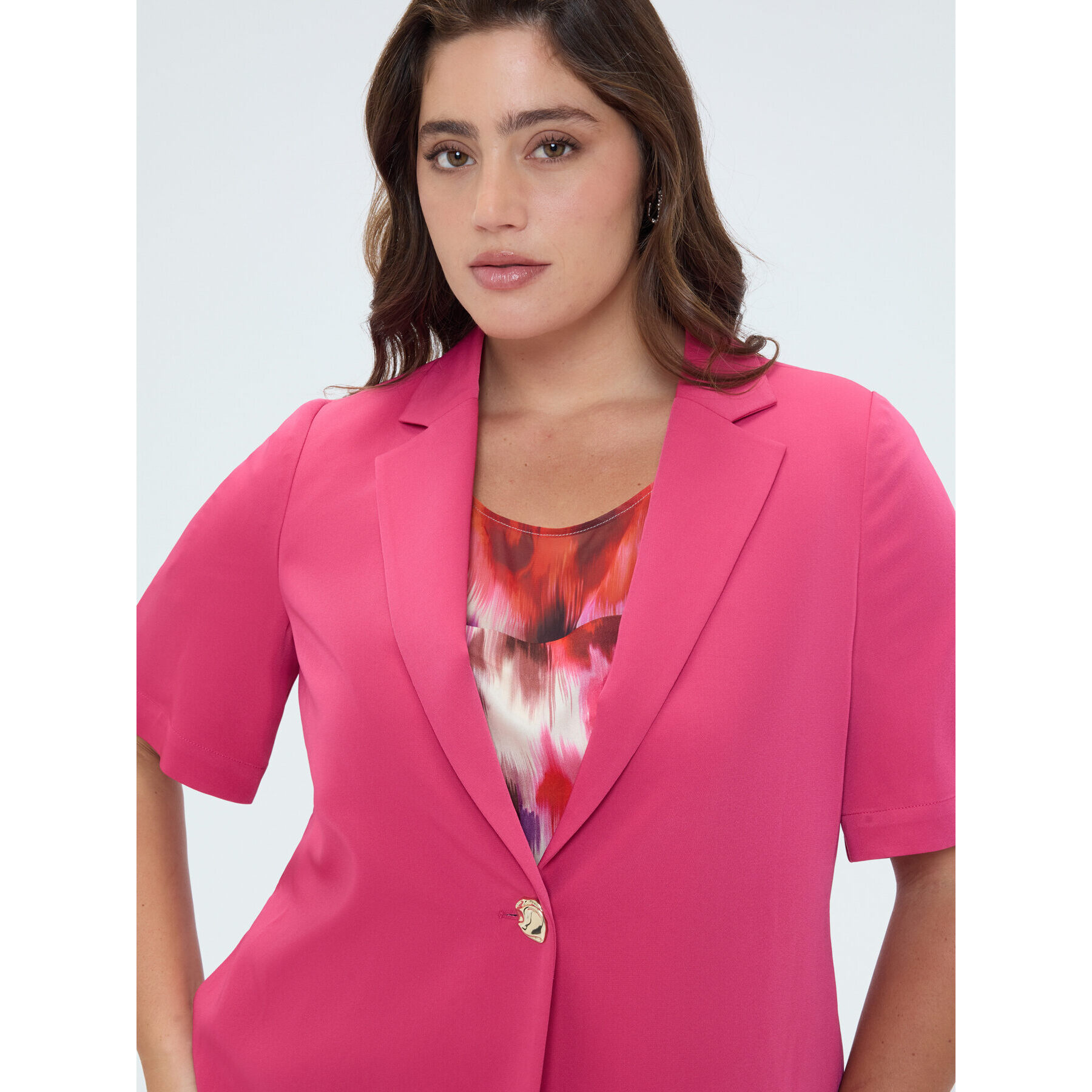 Fiorella Rubino - Blazer fluido con bottone gioiello - Fucsia
