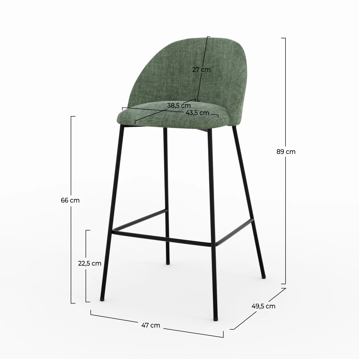 Lot de 2 chaises pour ilot central 66,5 cm en tissu vert sapin - Karl