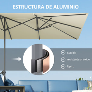 Sombrilla Doble 4,5x2,6 m Sombrilla Terraza Exterior con Manivela Poste de Aluminio Impermeable y Protección UV50+ Parasol Grande para Terraza Playa Piscina Crema