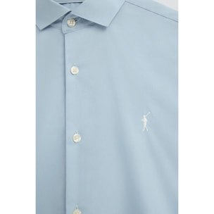 Pack hombre de tres camisas azul marino, blanca y azul claro de corte slim con logo Rigby Go