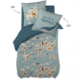 Parure de couette 140 x 200 "Minots" Réversible 100% Coton / 57 Fils/cm² - Map