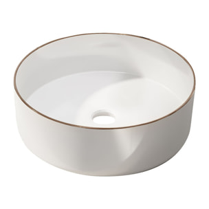 Vasque à poser ronde en céramique - Diamètre 36cm - Hauteur 12cm - Blanc et Liseré Or Rose