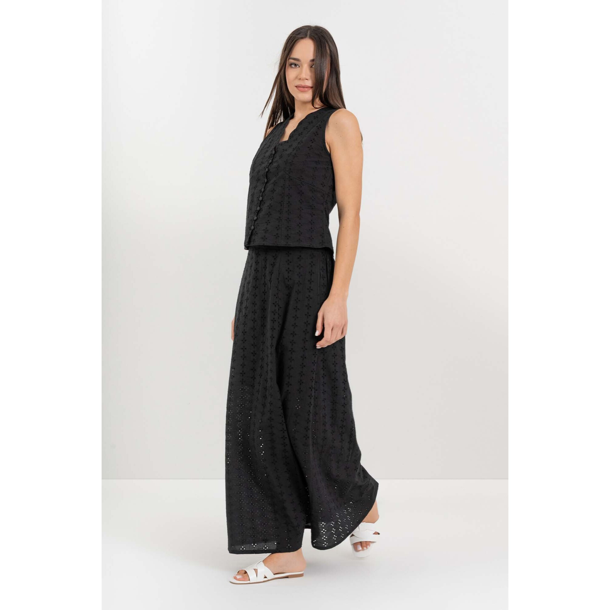Kocca - Blusa senza maniche in cotone traforato con scollo a V Donna