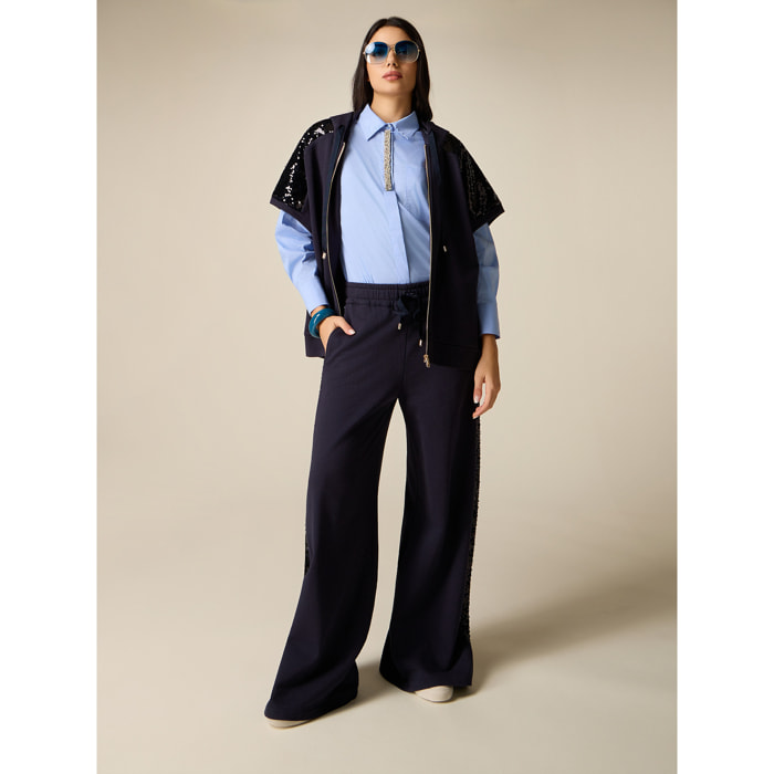 Oltre - Pantaloni palazzo in felpa con paillettes - Blu
