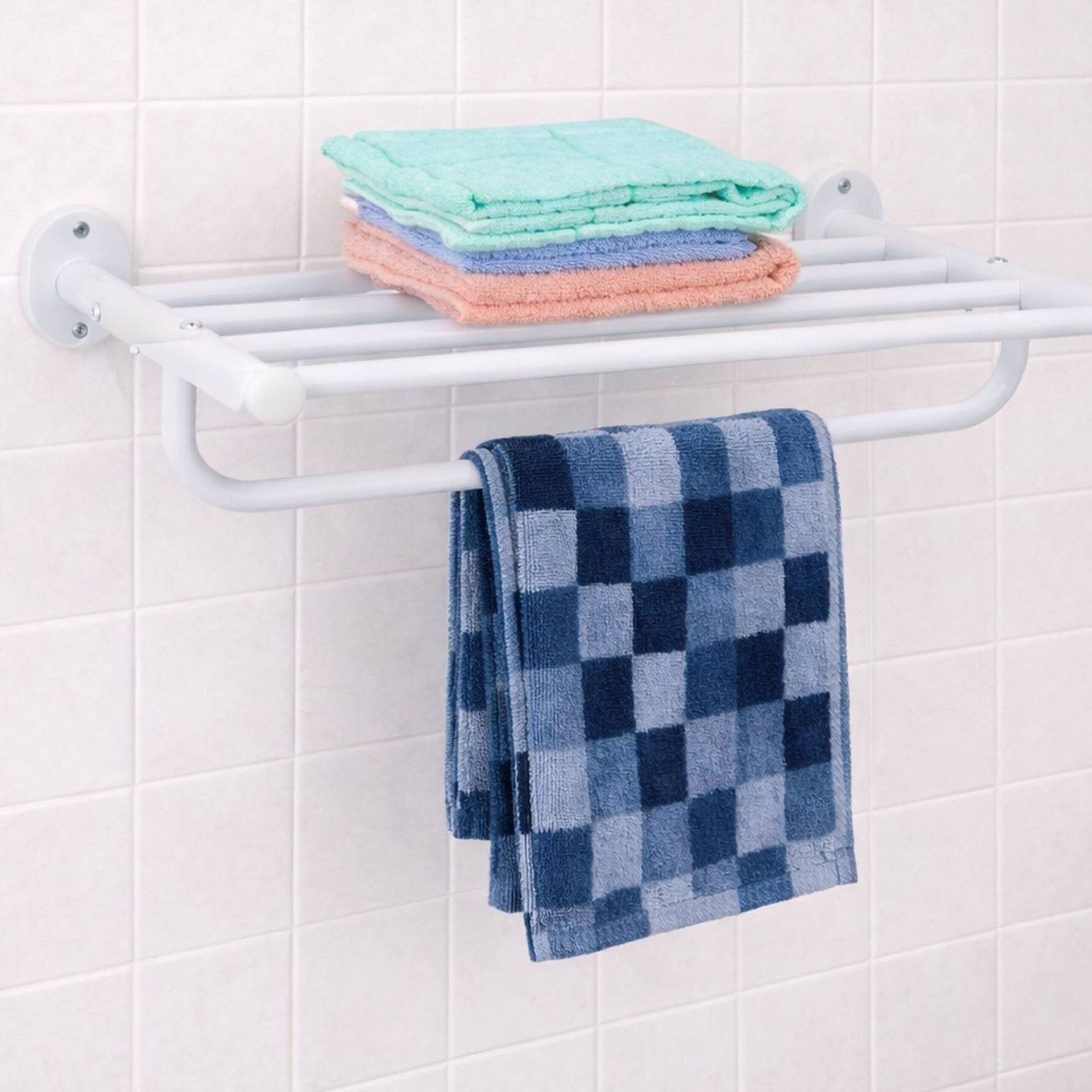 Estante con toallero 2 en 1 de metal - Organizador funcional de 50,5x30,3x12,7cm