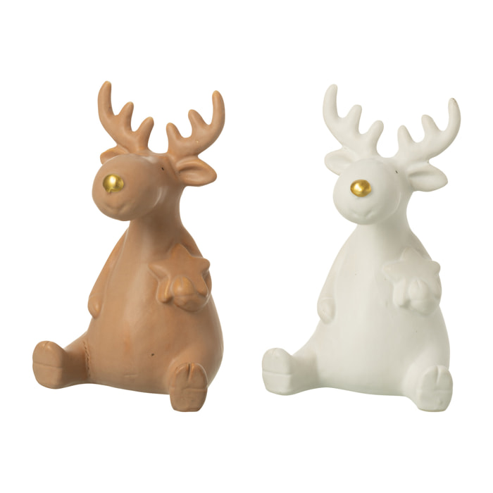 J-Line figurine Renne - porcelaine - blanc/beige - large - 2 pcs