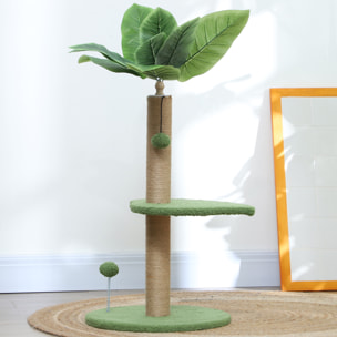 PawHut Árbol Rascador para Gatos 83 cm con Hojas Artificiales, Torre para Gatos con Poste de Yute, Plataformas de Felpa, 2 Juguetes de Bolas, Verde