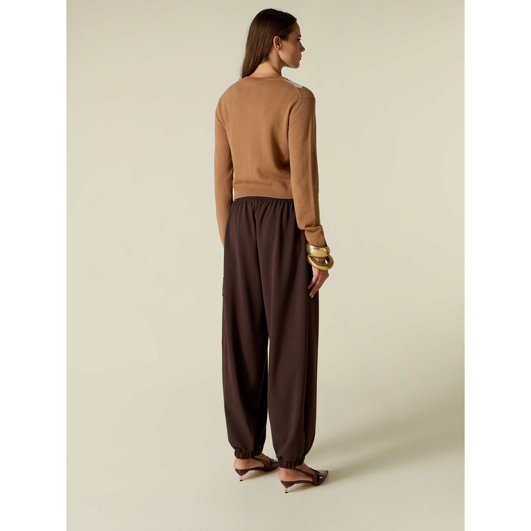 Oltre - Pantalones cargo de poliviscosa - Marrón