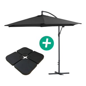 Parasol jardin déporté Alu "Ilios" - Rond - Ø 3 m - Noir - Dalles incluses