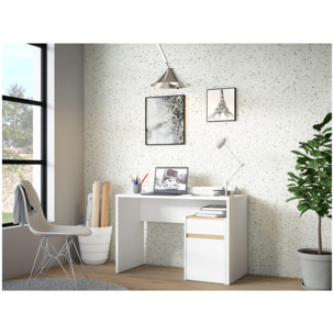 Bureau avec caisson amovible blanc mat et effet chêne - L110 CM - KIARA