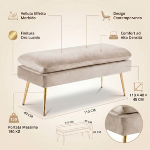 Panca Contenitore Imbottita in Effetto Velluto con Ampio Vano Portaoggetti, Seduta Confortevole e Gambe in Acciaio, Design Moderno per Camera da Letto, Ingresso e Soggiorno