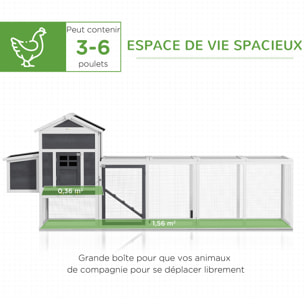 Poulailler surélevé avec enclos et pondoir - nombreux équipements - bois pin blanc gris