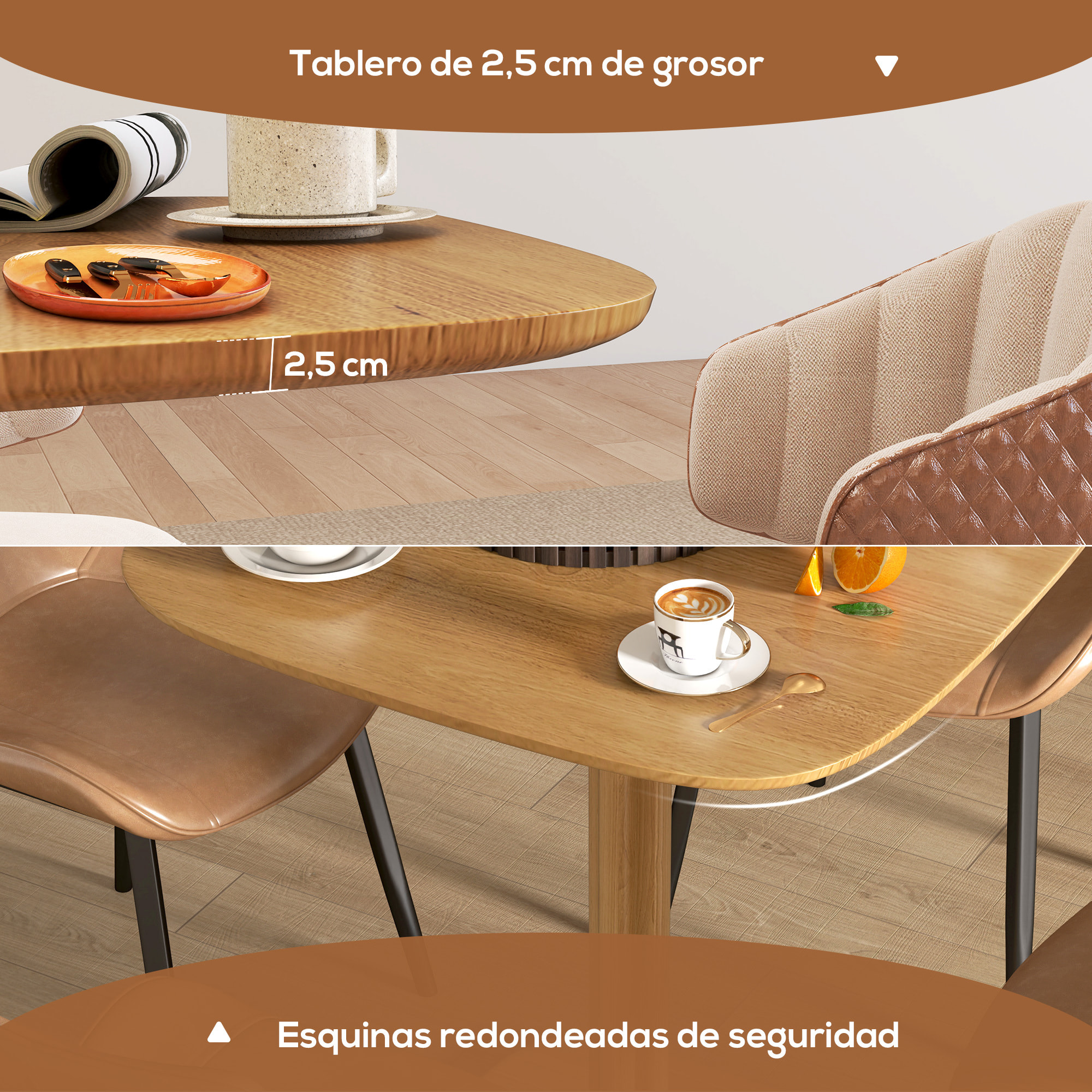 Mesa de Comedor de Madera, Mesa de Cocina Cuadrada para 4 Personas, Base Cuadrada, para Espacios Pequeños, Salón, 70x70x75 cm, Madera Natural