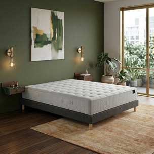Ensemble matelas ressorts ensachés COMÈTE, H27 cm, sommier gris foncé