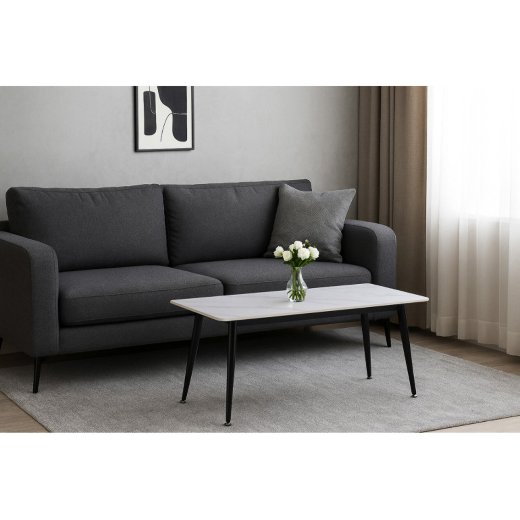 Table basse 120x60cm plateau céramique effet marbre pieds métal - STONE 2