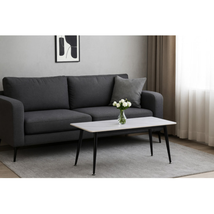 Table basse 120x60cm plateau céramique effet marbre pieds métal - STONE 2