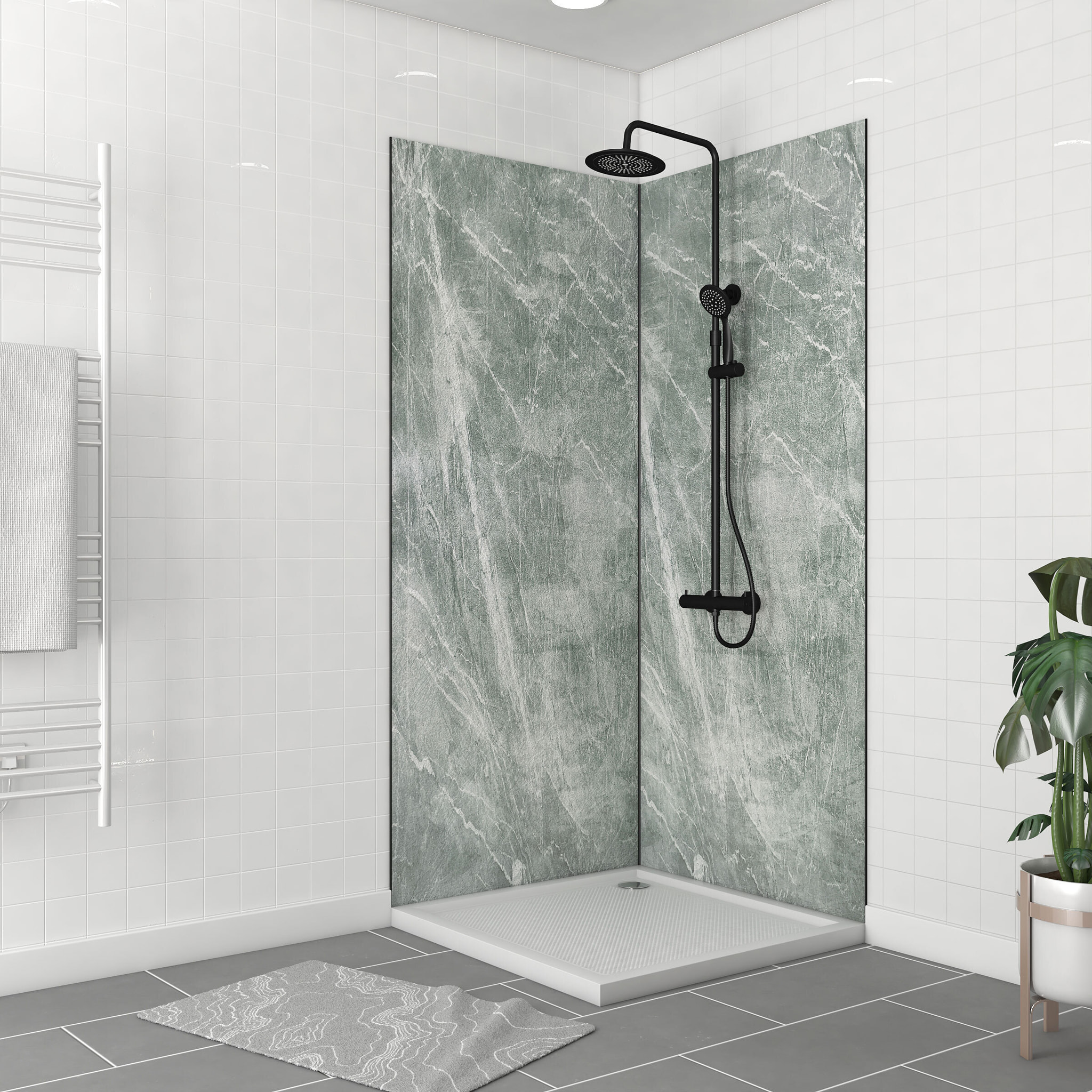 Pack de 2 Panneaux Muraux Pierre Artic Green 90+90x210 cm avec Profilés NOIR MAT - STONE'IT