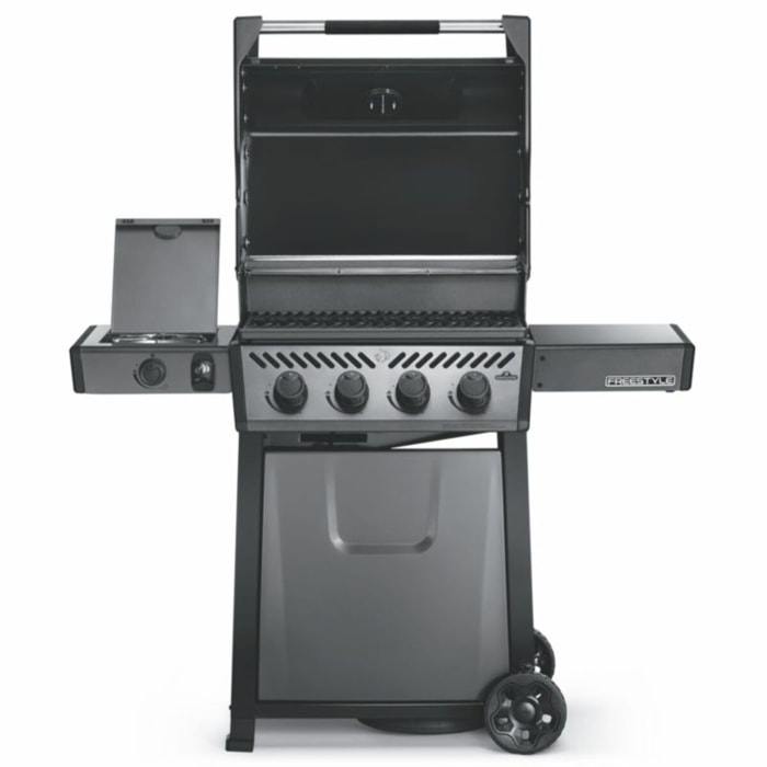 Barbecue gaz NAPOLEON Freestyle noir 4 bruleurs + 1 rechaud plat sur chariot,  60x45 cm
