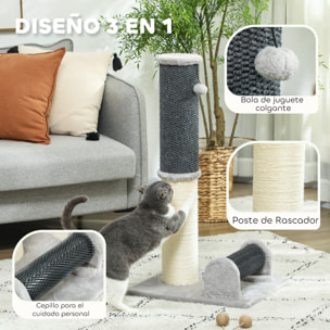 Poste Rascador para Gatos 85 cm Arañador para Gatos con Poste de Sisal Cepillo de Auto Acicalado y Bola de Juguete Gris y Crema