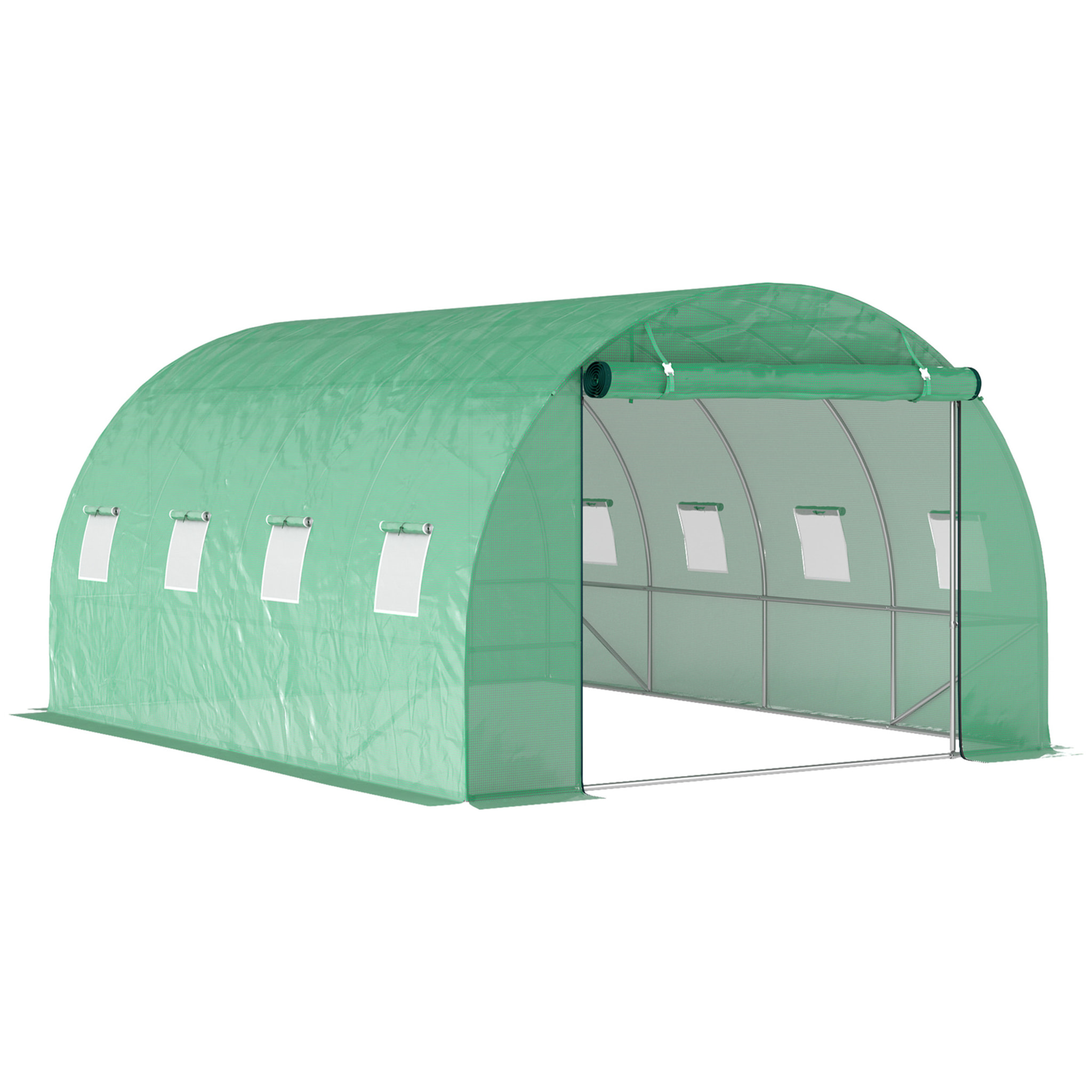 Serre de jardin 12 m² - porte zippée enroulable, 8 fenêtres - acier galvanisé PE haute densité 170 g/m² vert