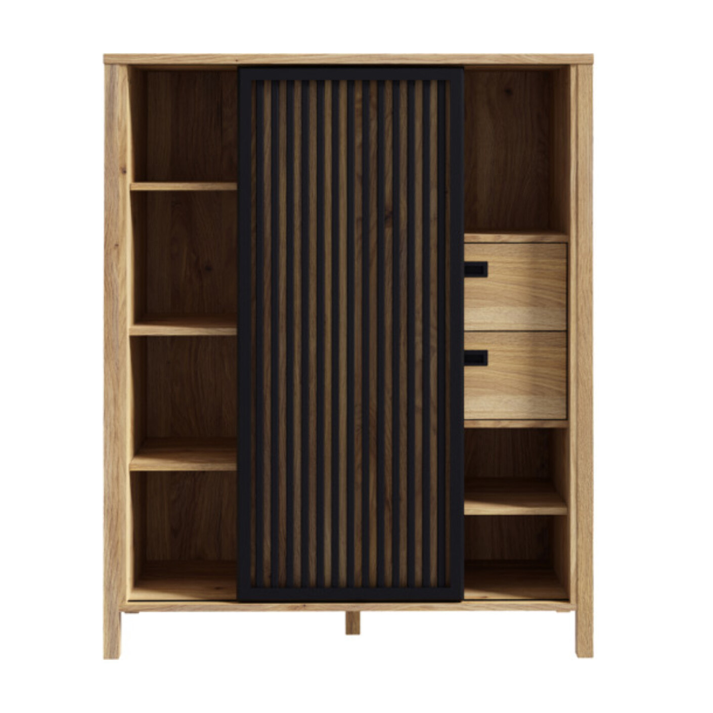 Armoirette L103cm 1 porte 2 tiroirs décor bois chêne et noir - BOSTON