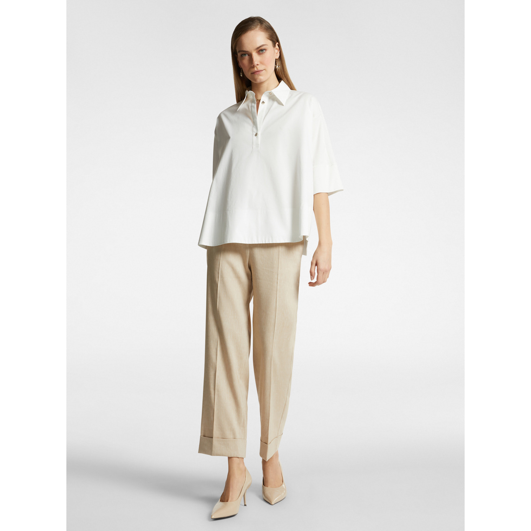Elena Mirò - Blusa oversize en dos tejidos - Blanco