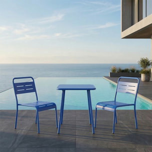 Ensemble table de jardin carrée 50cm et 2 chaises bleu EVORA