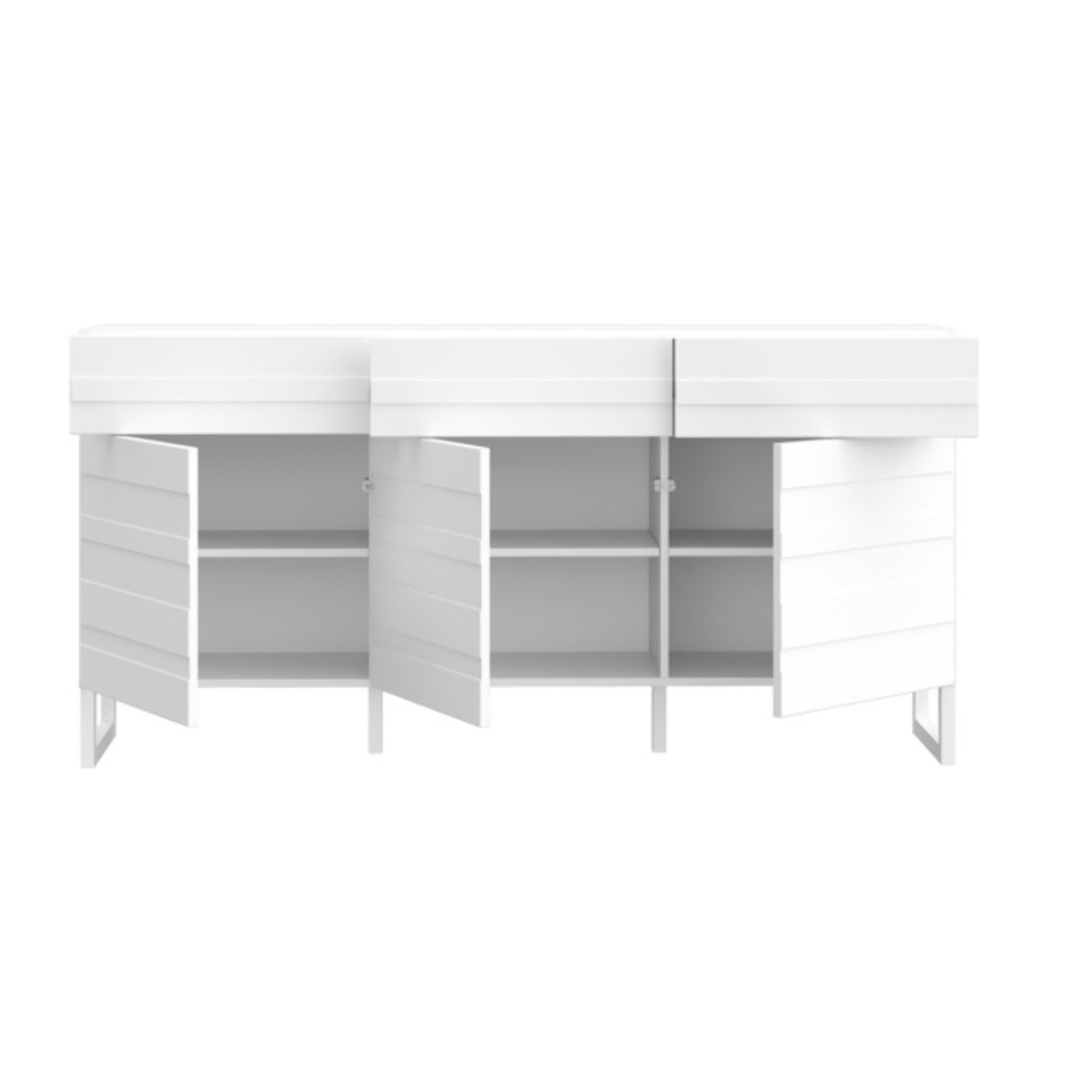 Buffet L165 cm 3 portes texturées blanc mat et pieds luge - BRITANIA