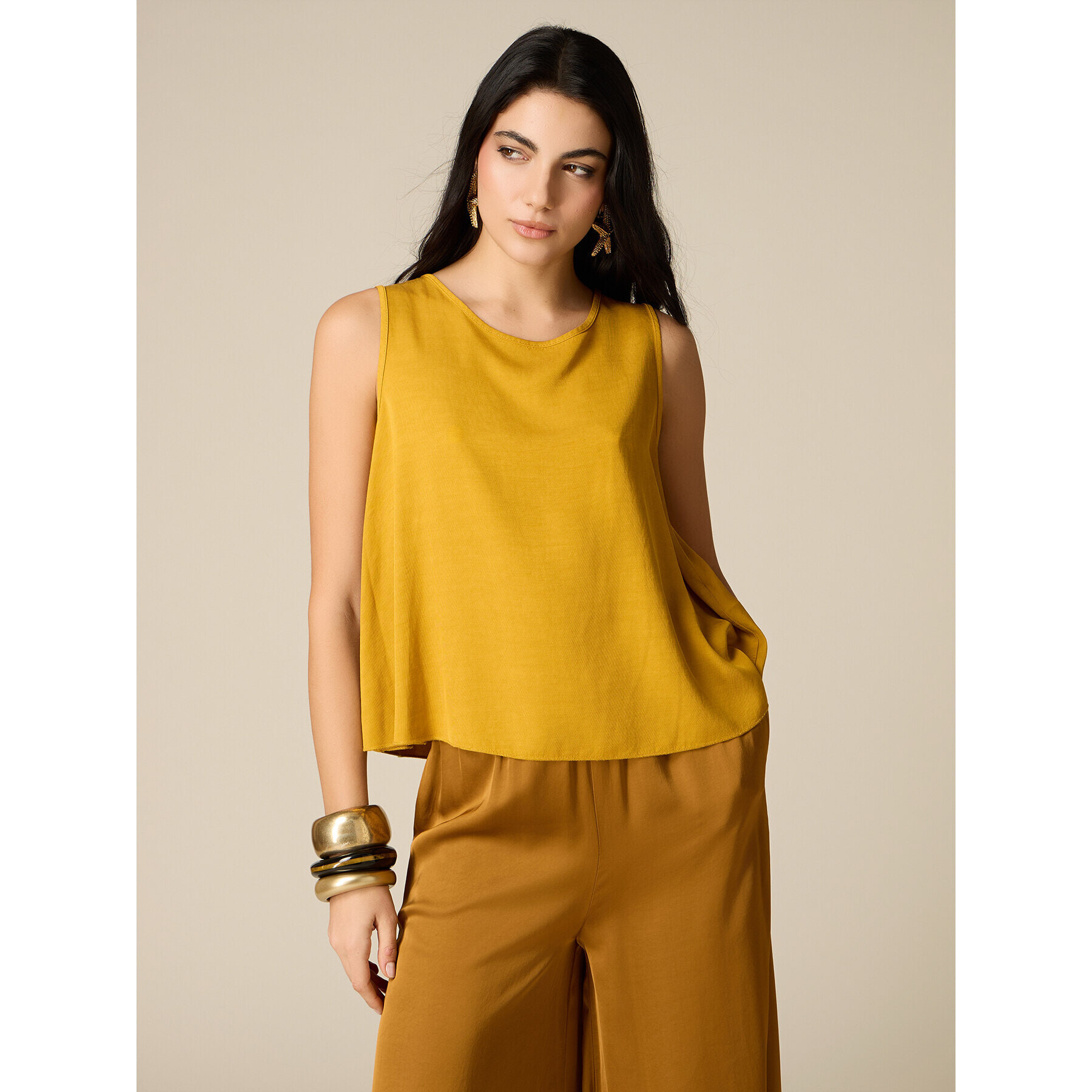 Oltre - Top senza maniche misto lino - Giallo