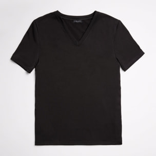 Maglia termica con scollo a V e maniche corte, nera