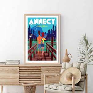 Poster le pont des amours annecy lac Affiche + cadre en bois - Chêne