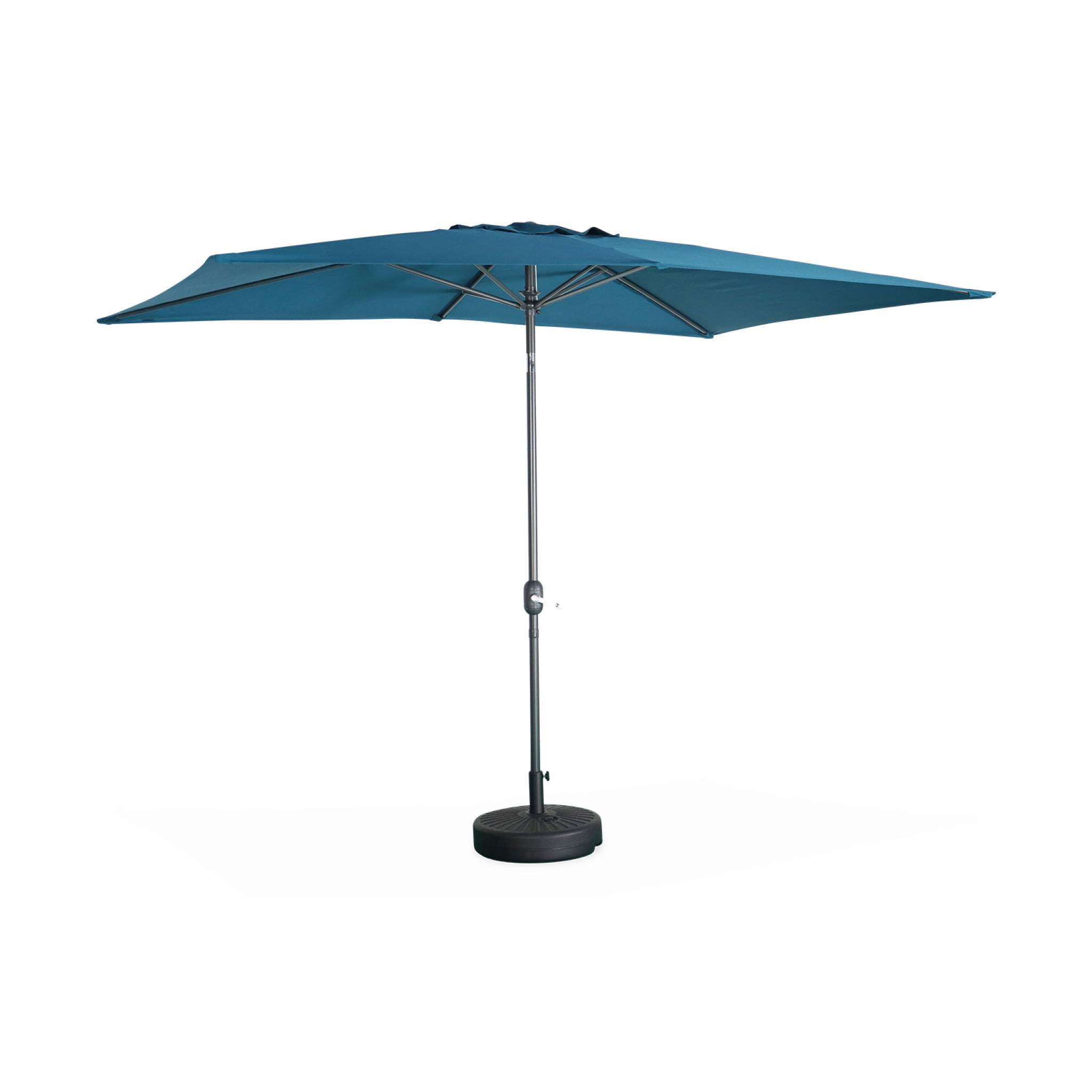 Parasol droit rectangulaire 2x3m - Touquet Bleu canard - mât central en aluminium orientable et manivelle d'ouverture