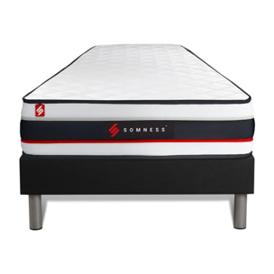 Ensemble - Matelas Mousse haute densitée avec micro-cellules d'air 19cm d'épaisseur - 1 zone de confort - Confort très ferme - Sommier tapissier en kit - 1 place