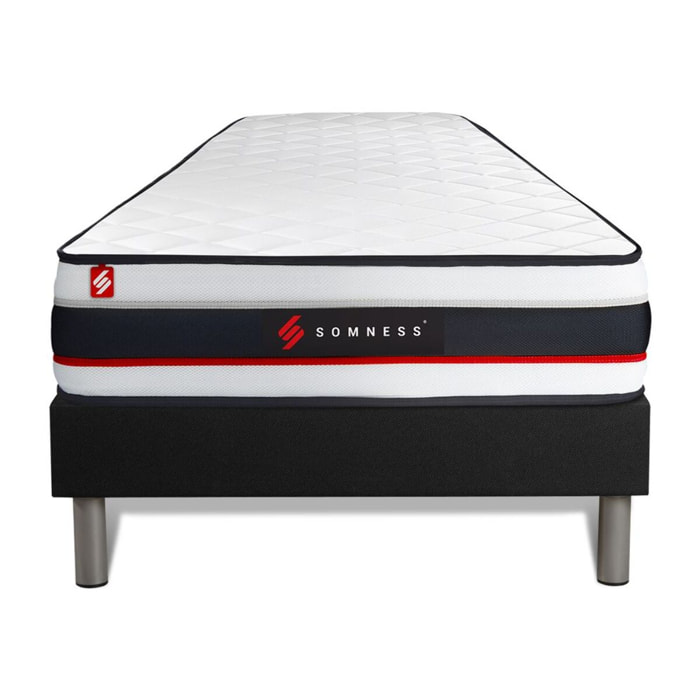 Ensemble - Matelas Mousse haute densitée avec micro-cellules d'air 19cm d'épaisseur - 1 zone de confort - Confort très ferme - Sommier tapissier en kit - 1 place
