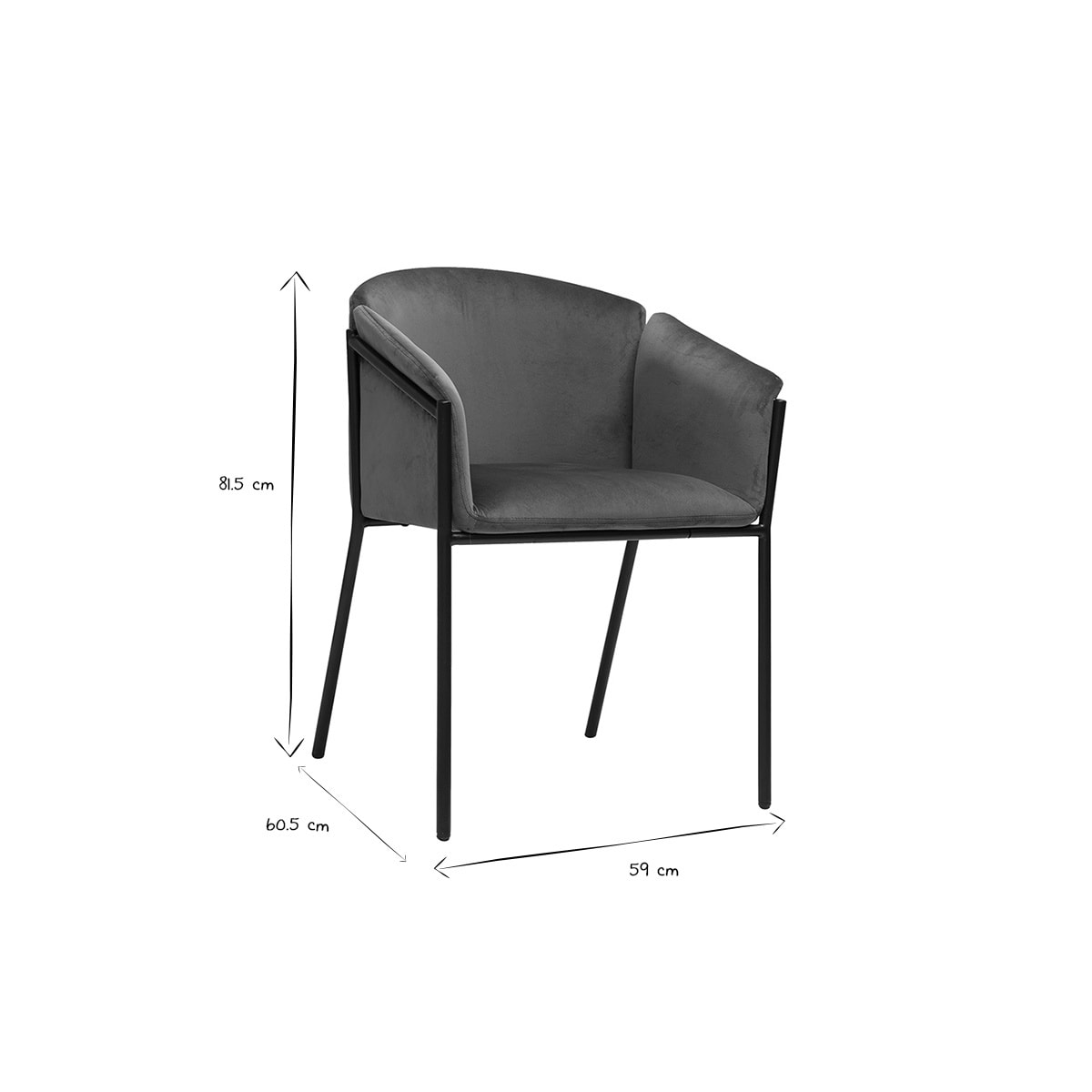 Chaise design en tissu velours rouge tomette et métal noir BRIANE